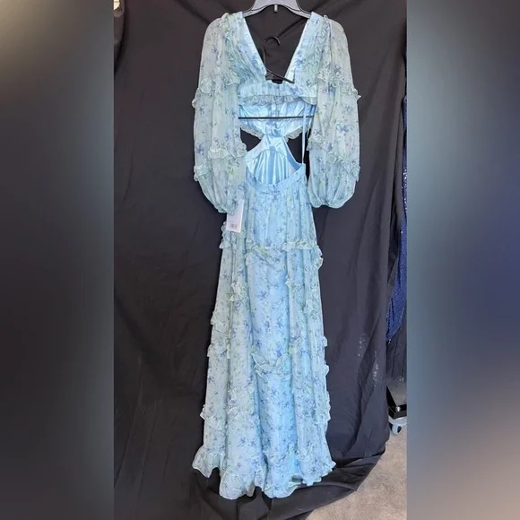 Mac Duggal 67949 NWT Chiffon Evening Dress with Floral and Ruffles - Picture 6 of 9